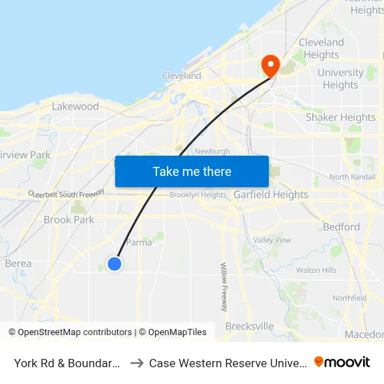 York Rd & Boundary Ln to Case Western Reserve University map