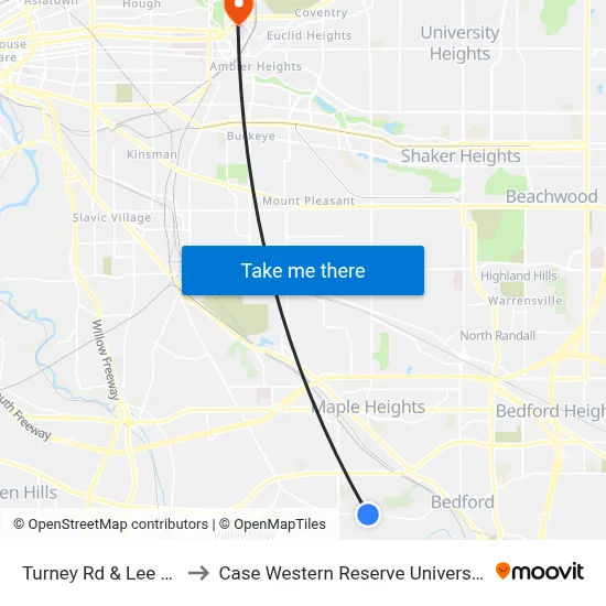 Turney Rd & Lee Rd to Case Western Reserve University map