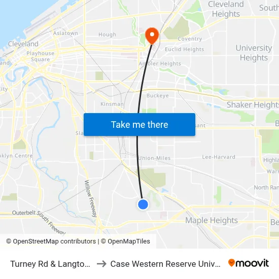 Turney Rd & Langton Av to Case Western Reserve University map