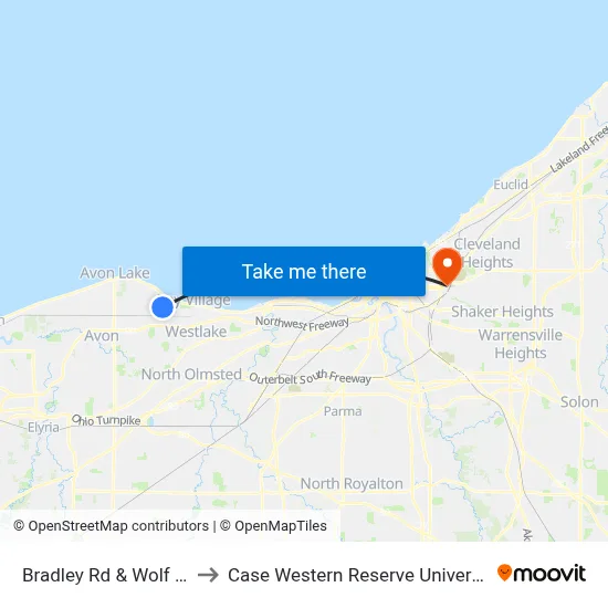 Bradley Rd & Wolf Rd to Case Western Reserve University map