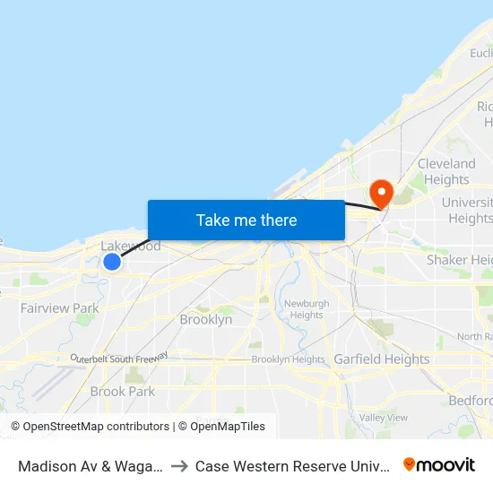 Madison Av & Wagar Av to Case Western Reserve University map