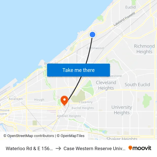 Waterloo Rd & E 156th St to Case Western Reserve University map