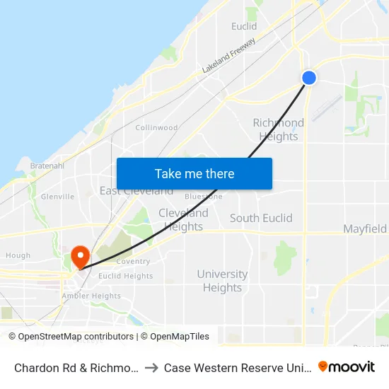 Chardon Rd & Richmond Rd to Case Western Reserve University map