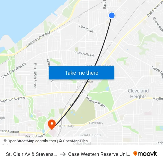 St. Clair Av & Stevenson Rd to Case Western Reserve University map