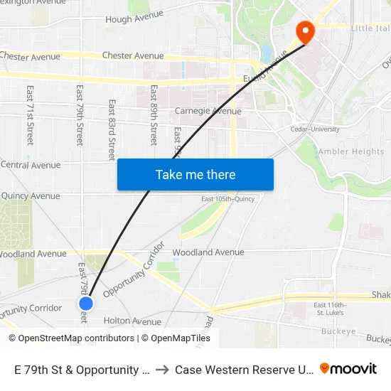 E 79th St & Opportunity Corridor to Case Western Reserve University map