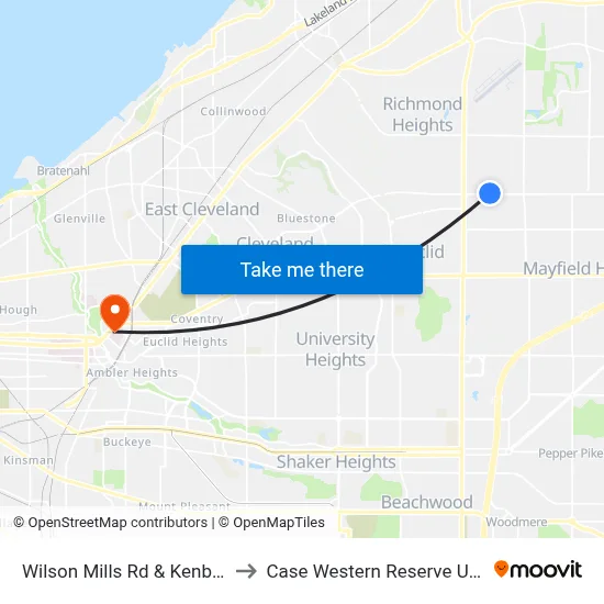 Wilson Mills Rd & Kenbridge Dr to Case Western Reserve University map