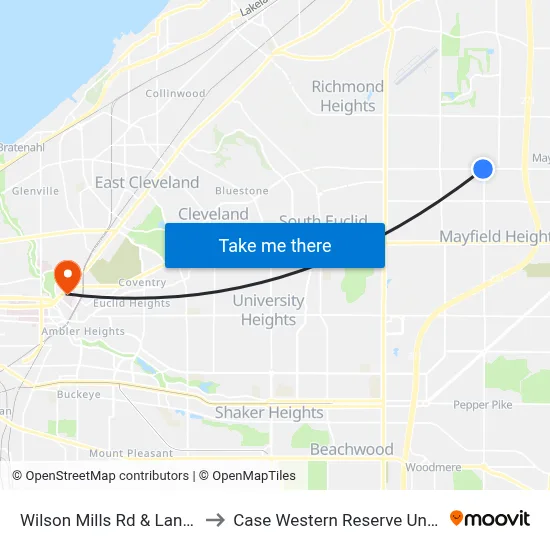 Wilson Mills Rd & Lander Rd to Case Western Reserve University map