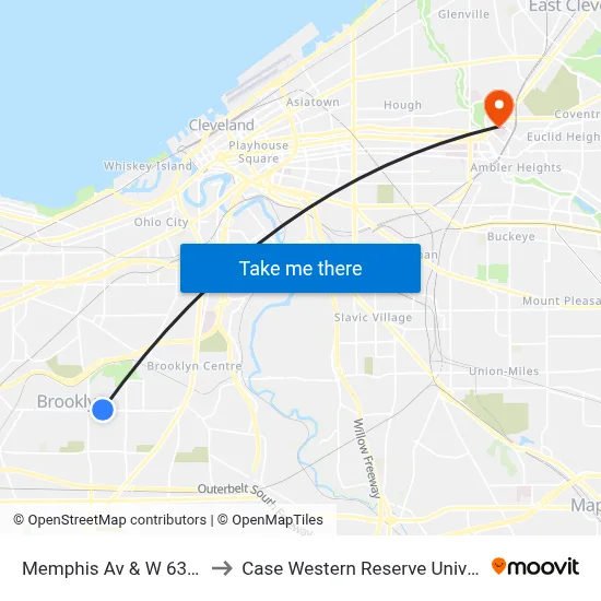 Memphis Av & W 63rd St to Case Western Reserve University map