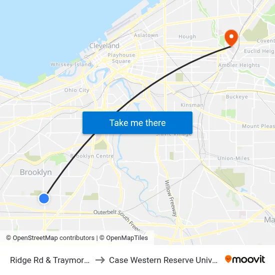 Ridge Rd & Traymore Av to Case Western Reserve University map