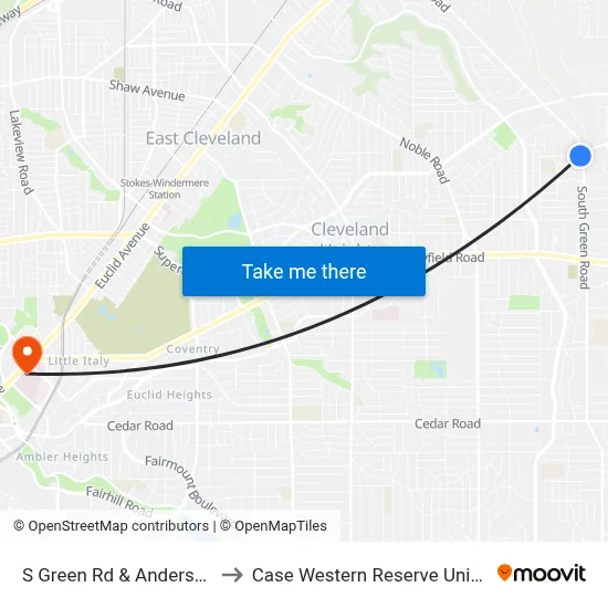 S Green Rd & Anderson Rd to Case Western Reserve University map