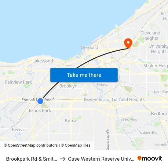 Brookpark Rd & Smith Rd to Case Western Reserve University map