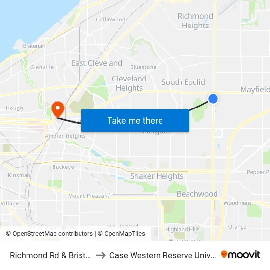 Richmond Rd & Bristol Ct to Case Western Reserve University map