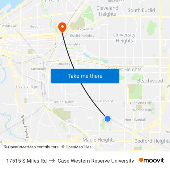 17515 S Miles Rd to Case Western Reserve University map