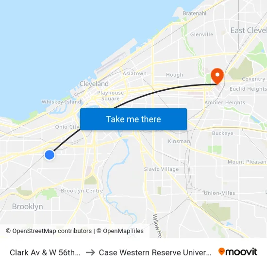 Clark Av & W 56th St to Case Western Reserve University map