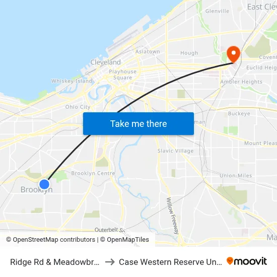 Ridge Rd & Meadowbrook Av to Case Western Reserve University map