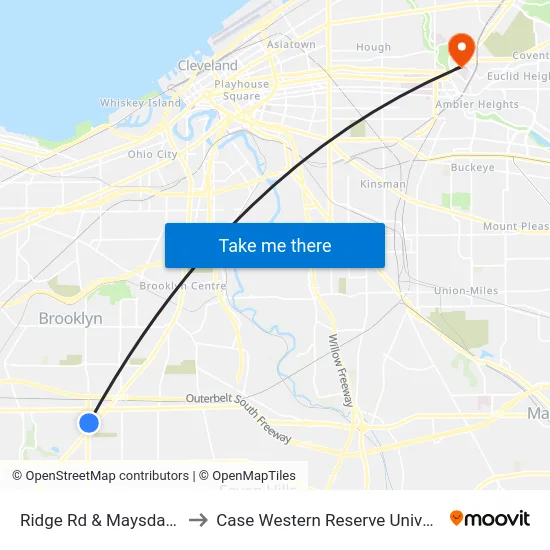 Ridge Rd & Maysday Av to Case Western Reserve University map