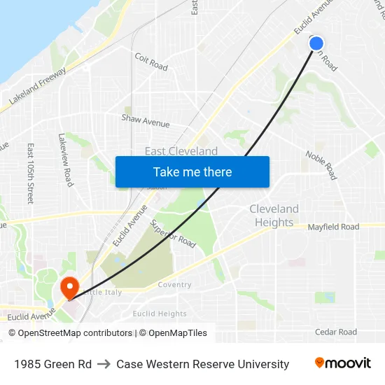 1985 Green Rd to Case Western Reserve University map