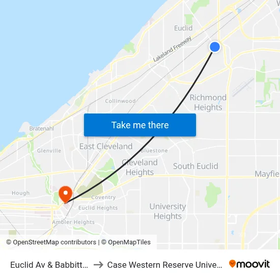 Euclid Av & Babbitt Rd to Case Western Reserve University map