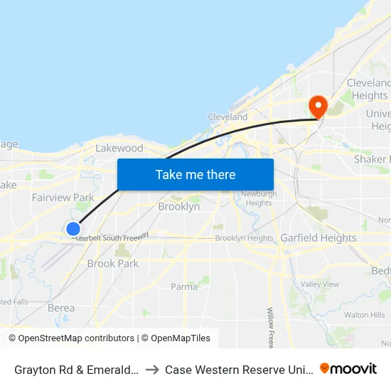 Grayton Rd & Emerald Pkwy to Case Western Reserve University map
