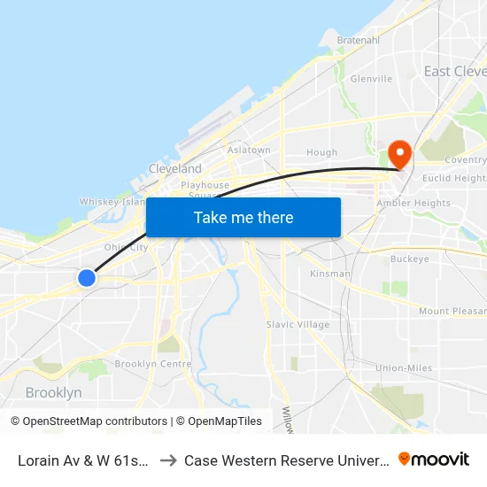 Lorain Av & W 61st St to Case Western Reserve University map