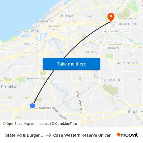 State Rd & Burger Av to Case Western Reserve University map