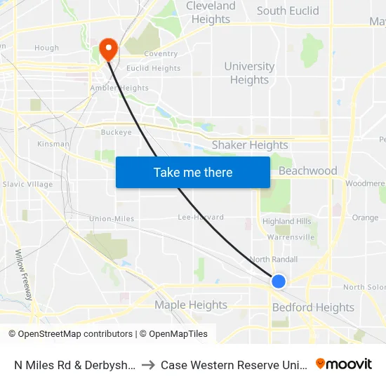 N Miles Rd & Derbyshire Dr to Case Western Reserve University map
