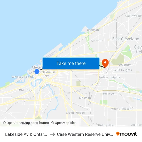 Lakeside Av & Ontario St to Case Western Reserve University map