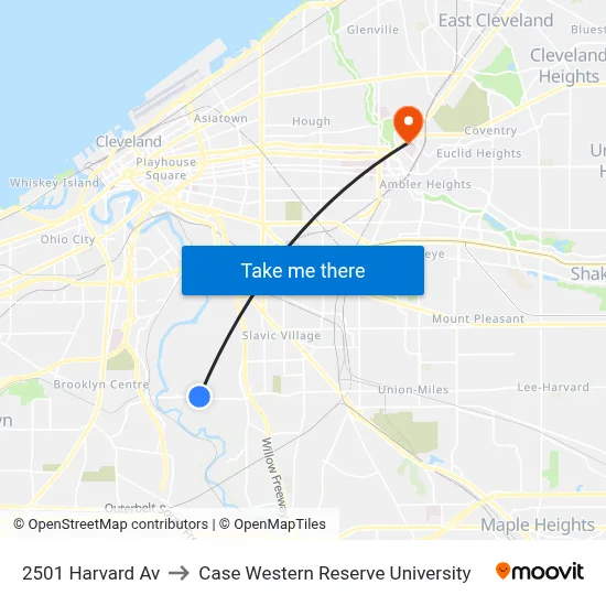 2501 Harvard Av to Case Western Reserve University map