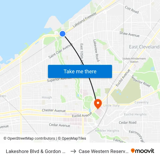 Lakeshore Blvd & Gordon Park Access Ln to Case Western Reserve University map