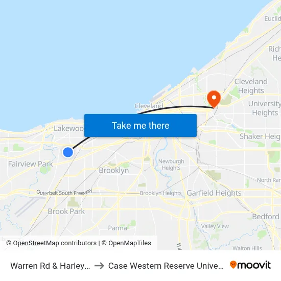 Warren Rd & Harley Av to Case Western Reserve University map