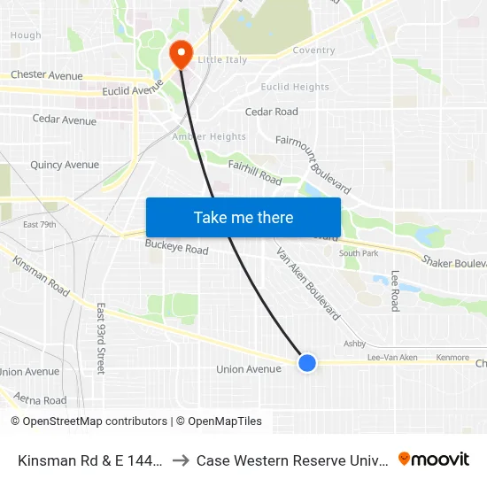 Kinsman Rd & E 144th St to Case Western Reserve University map