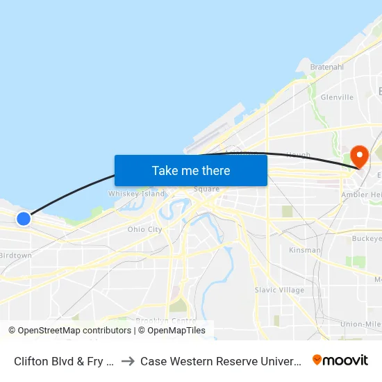 Clifton Blvd & Fry Av to Case Western Reserve University map