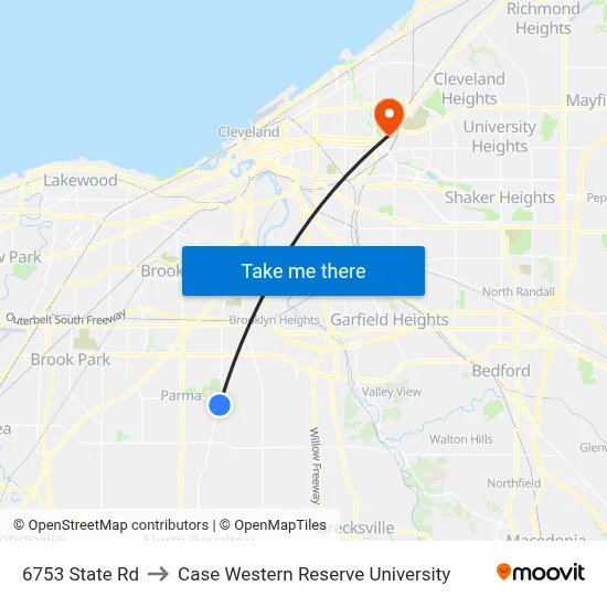 6753 State Rd to Case Western Reserve University map