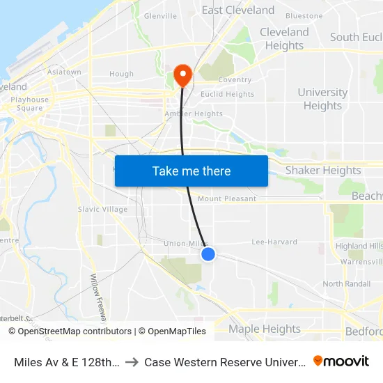 Miles Av & E 128th St to Case Western Reserve University map