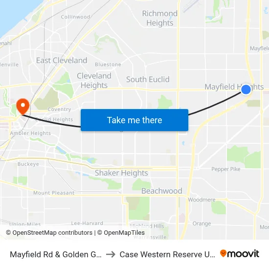 Mayfield Rd & Golden Gate Blvd to Case Western Reserve University map