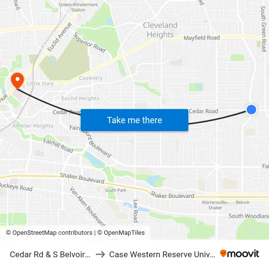 Cedar Rd & S Belvoir Blvd to Case Western Reserve University map