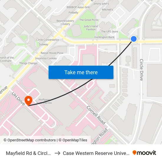 Mayfield Rd & Circle Dr to Case Western Reserve University map