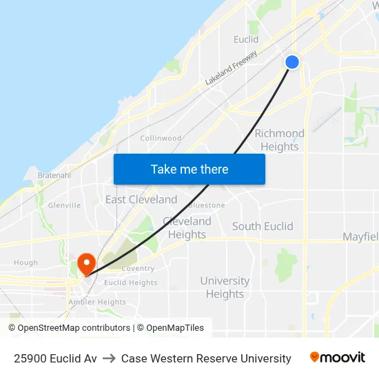 25900 Euclid Av to Case Western Reserve University map