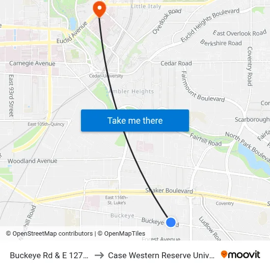 Buckeye Rd & E 127th St to Case Western Reserve University map