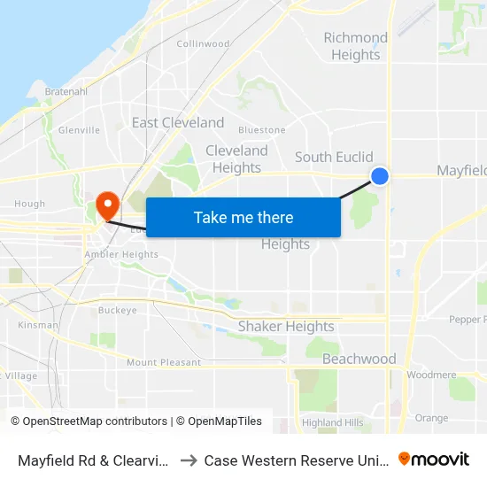 Mayfield Rd & Clearview Rd to Case Western Reserve University map