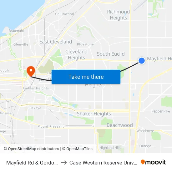Mayfield Rd & Gordon Rd to Case Western Reserve University map
