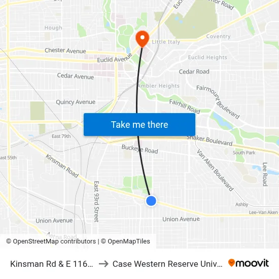 Kinsman Rd & E 116th St to Case Western Reserve University map