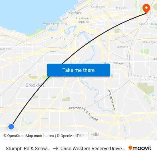 Stumph Rd & Snow Rd to Case Western Reserve University map