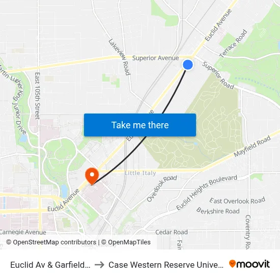 Euclid Av & Garfield Rd to Case Western Reserve University map