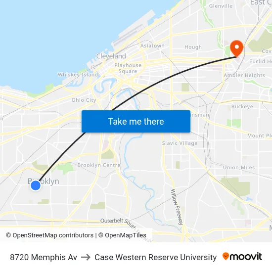 8720 Memphis Av to Case Western Reserve University map