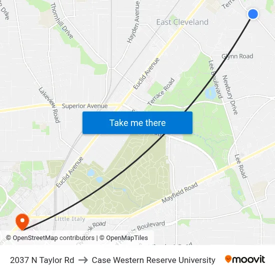 2037 N Taylor Rd to Case Western Reserve University map