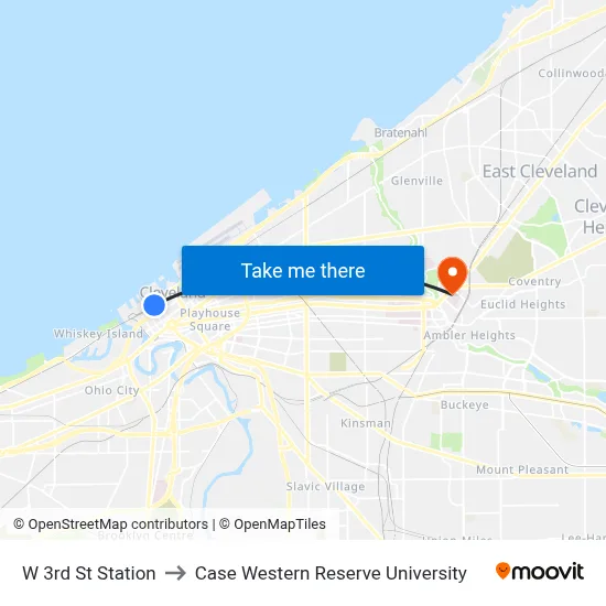 W 3rd St Station to Case Western Reserve University map