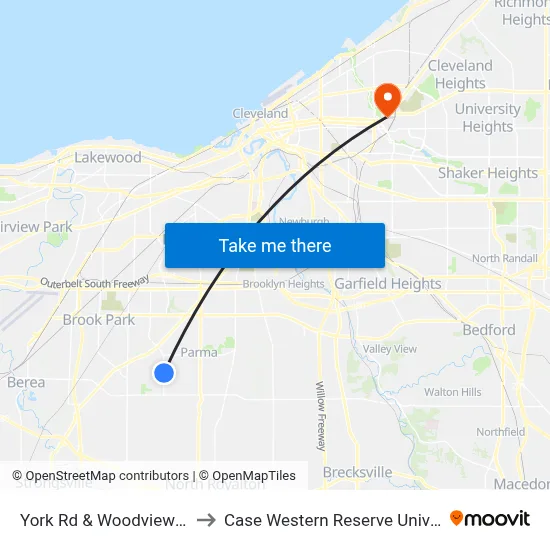 York Rd & Woodview Blvd to Case Western Reserve University map