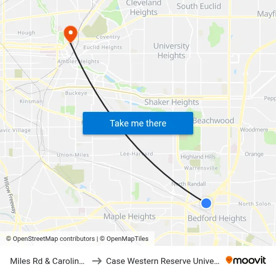 Miles Rd & Caroline Dr to Case Western Reserve University map