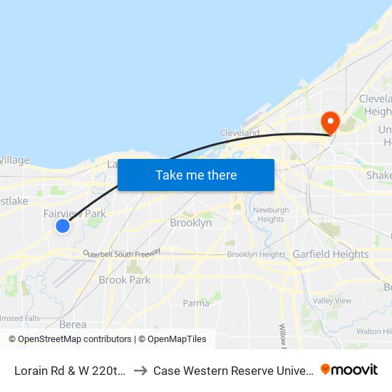 Lorain Rd & W 220th St to Case Western Reserve University map